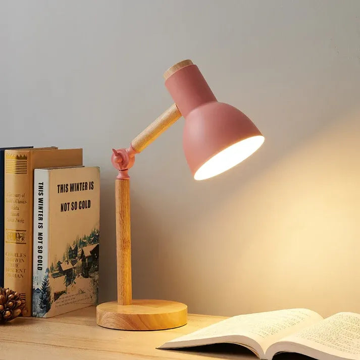 Nordic Rubberwood Adjustable Modern Desk Lamp for Bedside Reading