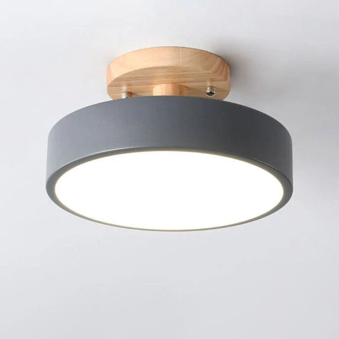Scandinavian Wood Look Round LED Semi Flush Mount Ceiling Light
