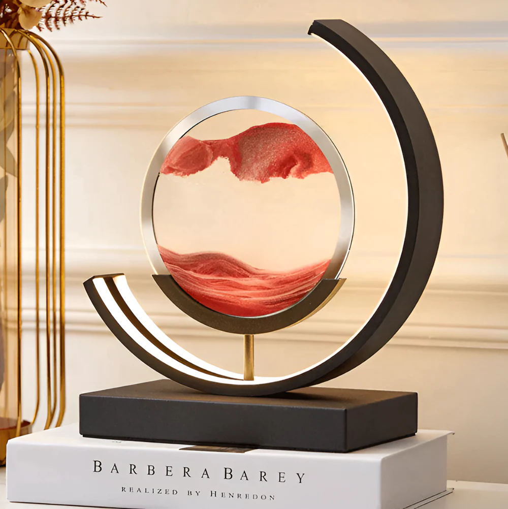 LED Sand Art Table Lamp with Circular Frame and Remote for Ambient Lighting