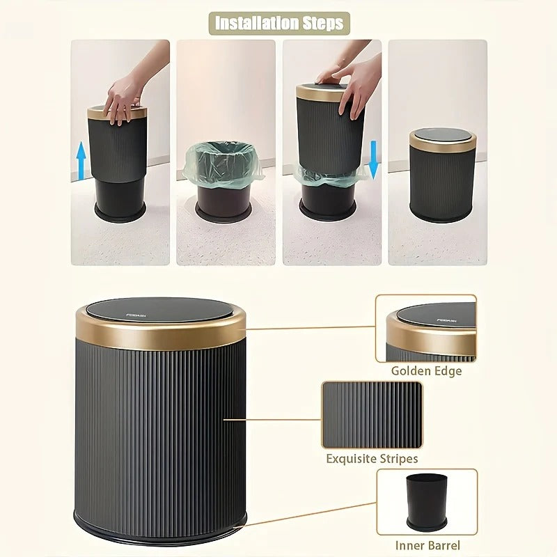 Push-Lid Trash Can with Gold Accent
