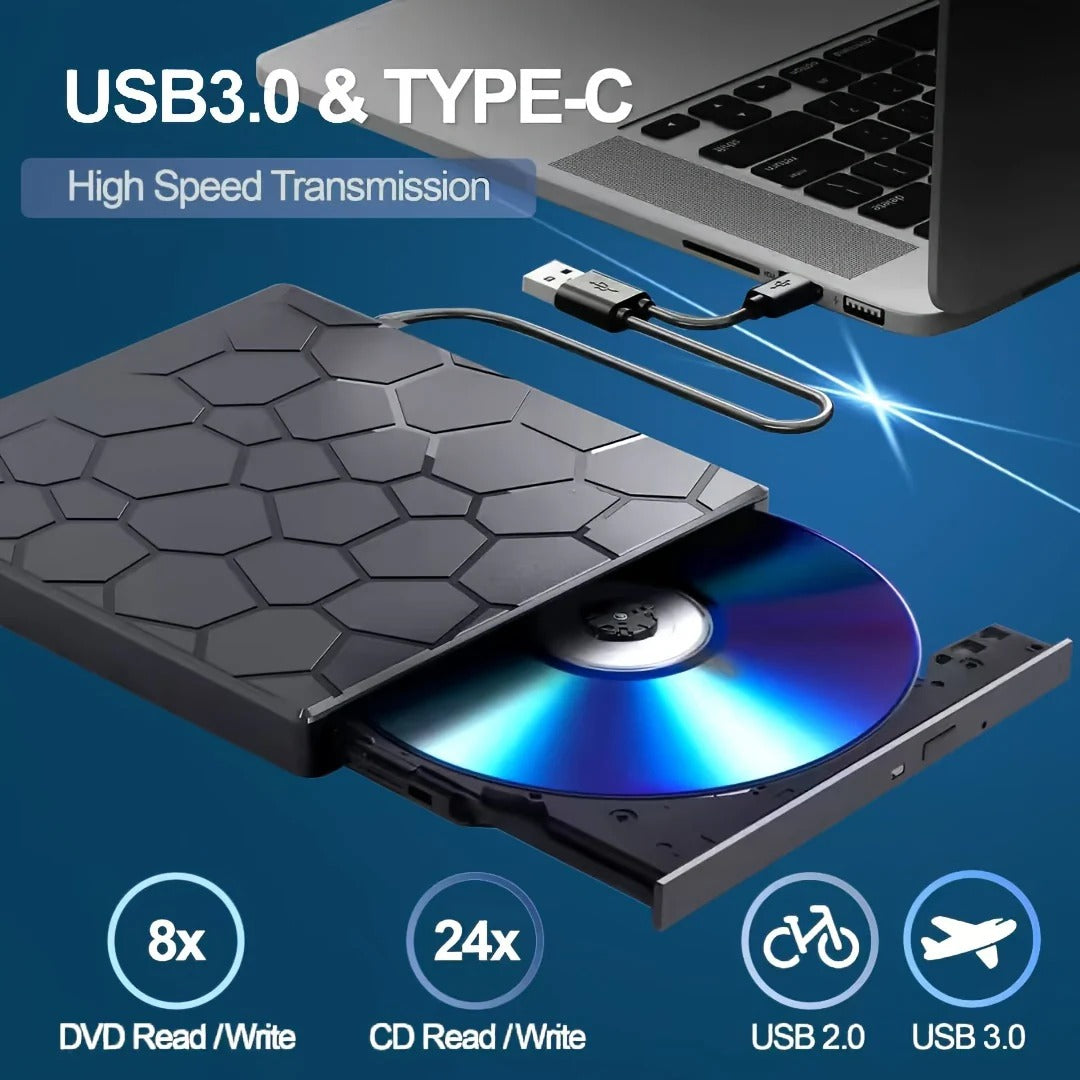 8-in-1 External CD/DVD Drive with USB Hub