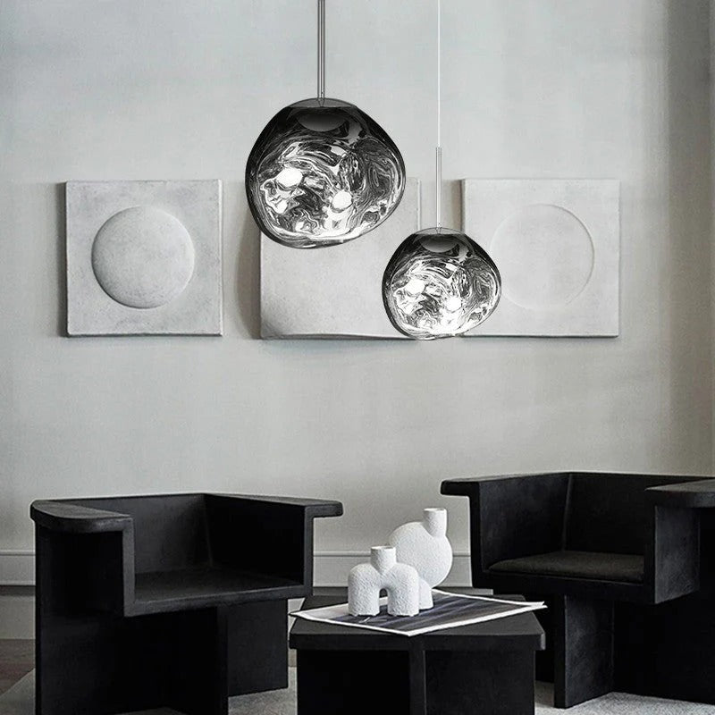 Melting Globe Glossy Metal Pendant Light 15 to 38 cm E27 in Gold Silver Red or Warm Brown Pink