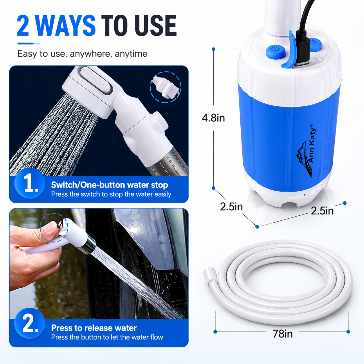 Portable Rechargeable Water Pump Camping Shower