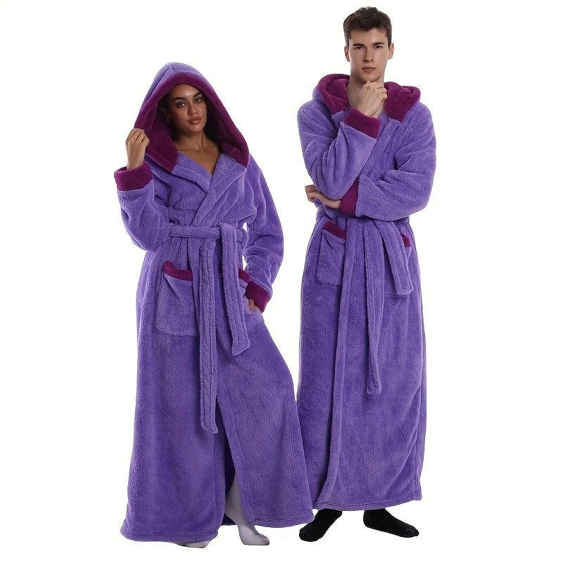 Extra Long Unisex Hooded Bathrobe – Plush Fleece with Deep Pockets