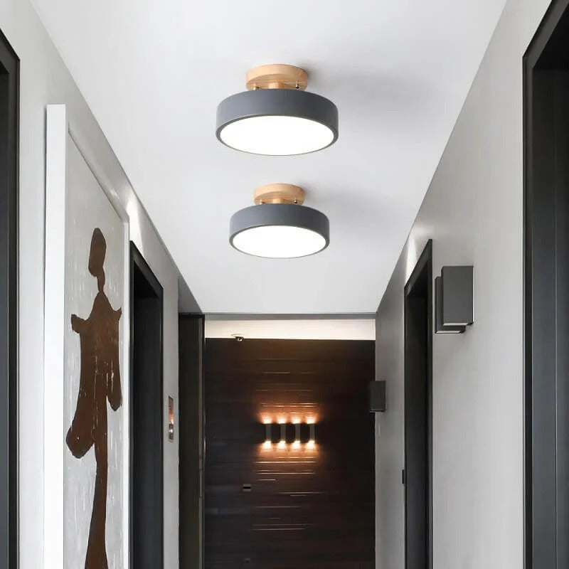 Scandinavian Wood Look Round LED Semi Flush Mount Ceiling Light
