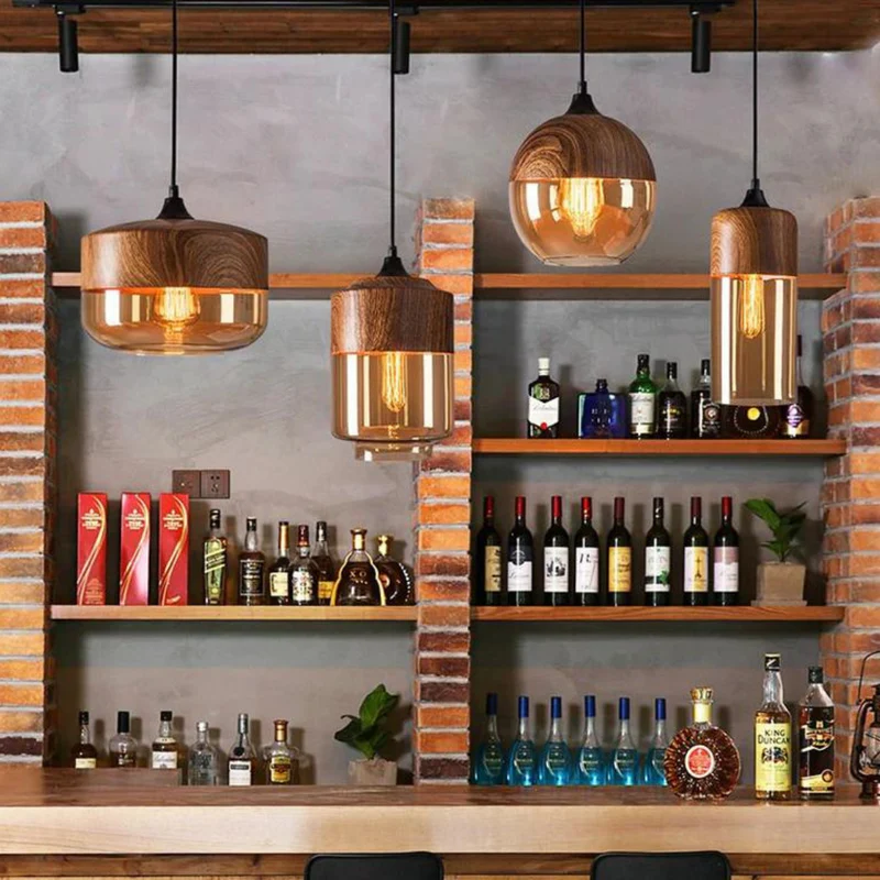 Scandinavian Wooden Glass Pendant Light with Warm Glow for Dining Room