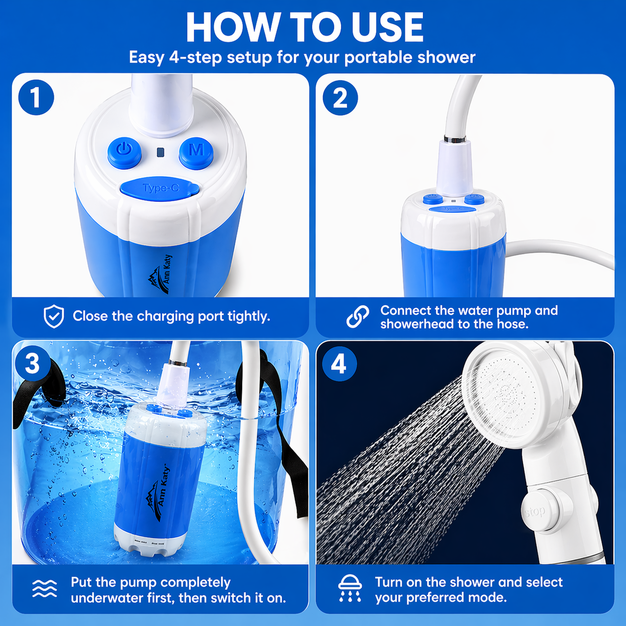 Portable Rechargeable Water Pump Camping Shower