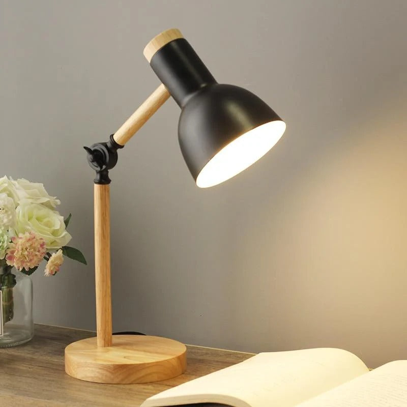 Adjustable Folding Wood and Metal Desk Lamp