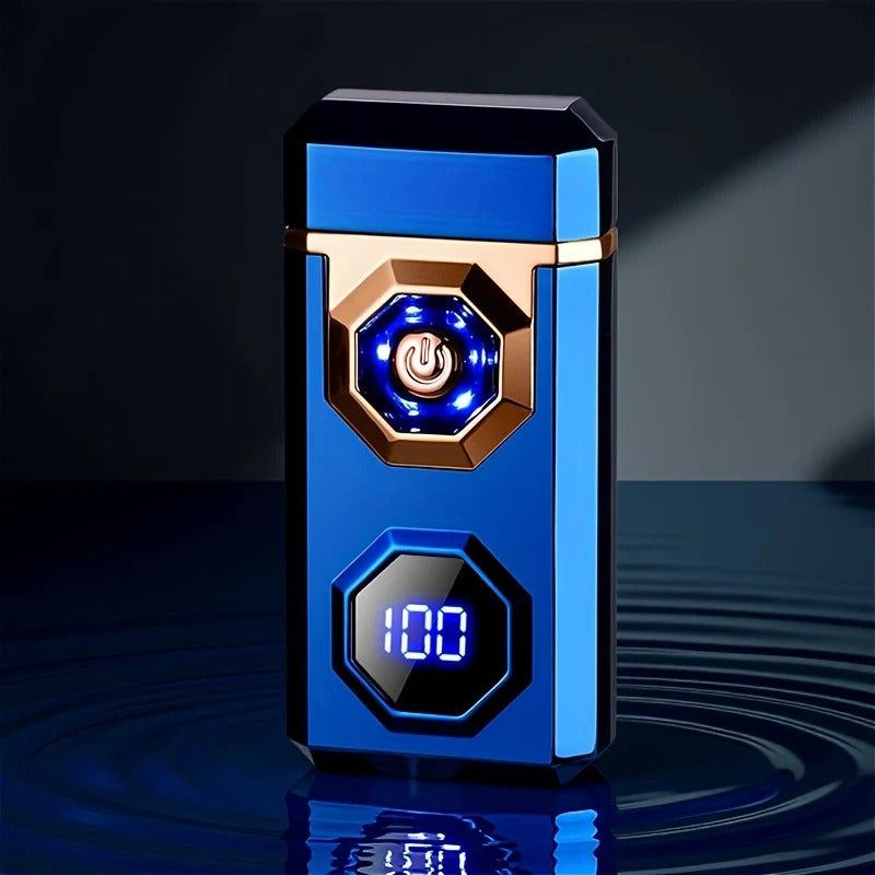 FlameCore Electronic Plasma Lighter – Windproof Double Arc with LED Display and Built-In Torch