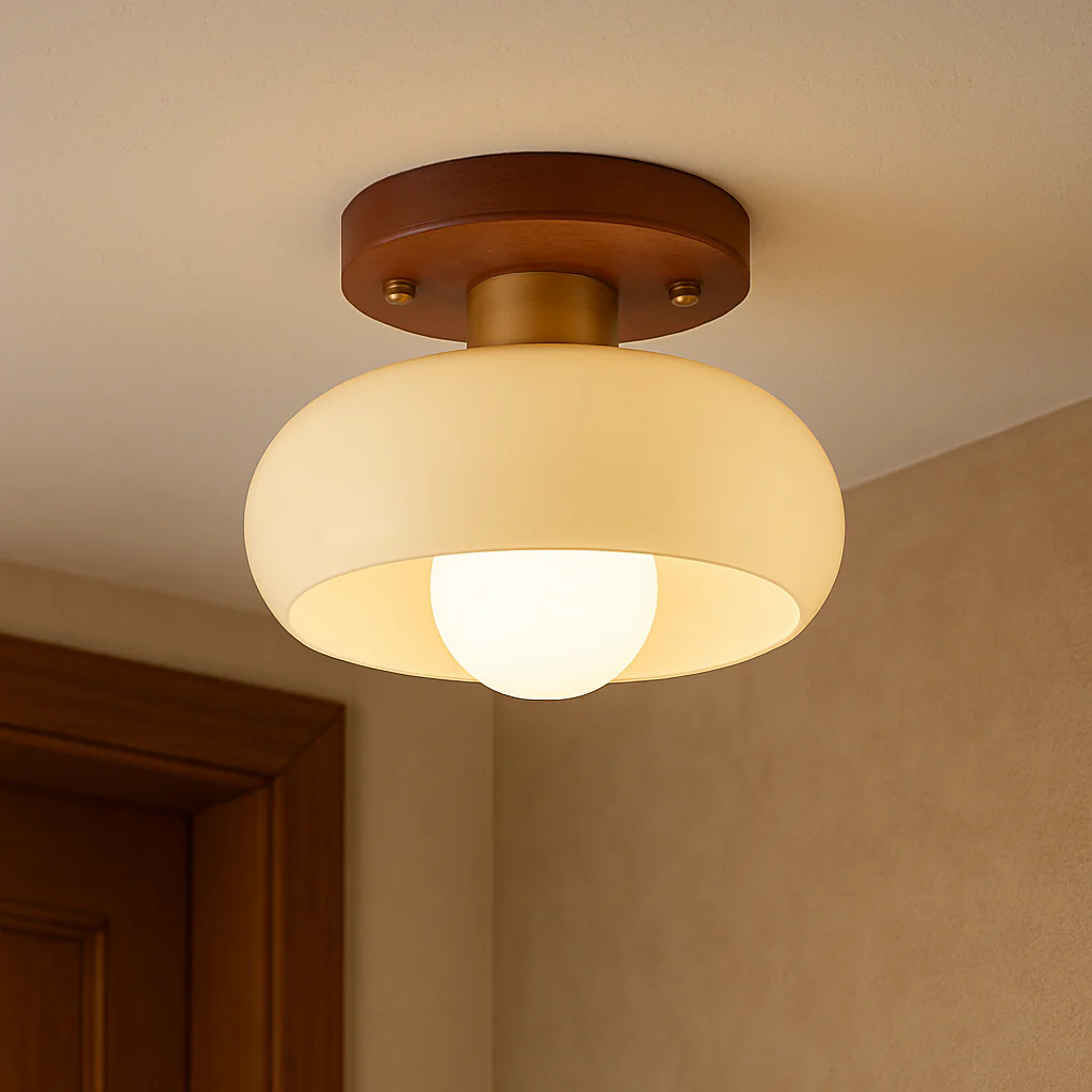Modern Bauhaus Cream Glass Flush Mount Ceiling Light for Bedroom and Hallway