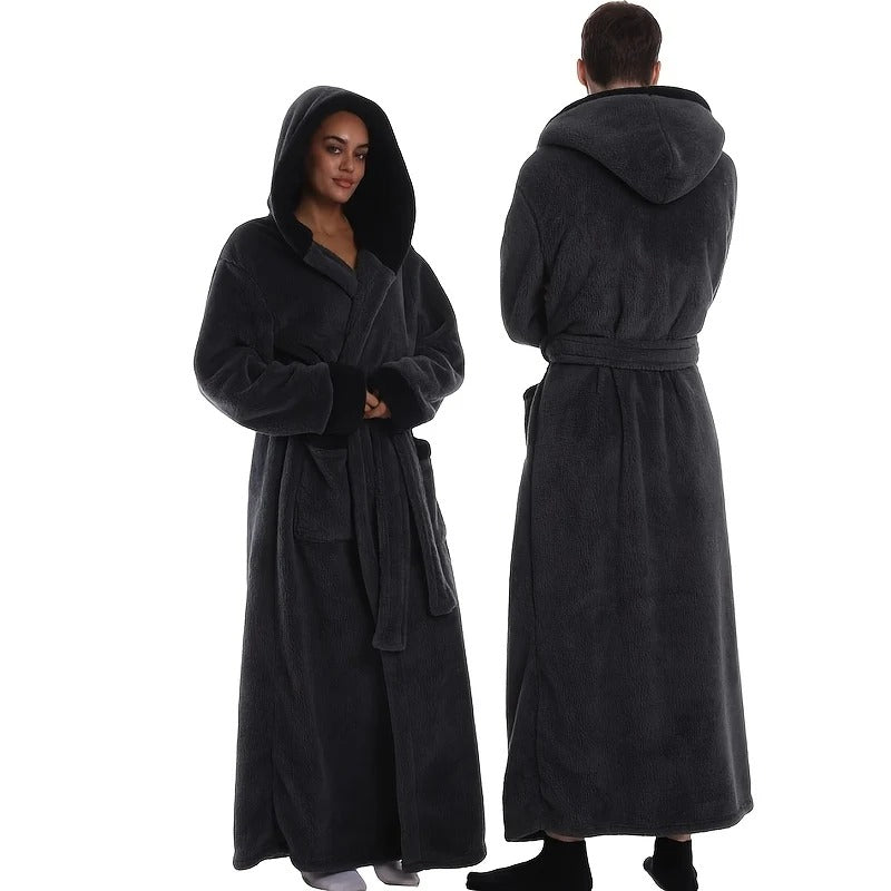 Extra Long Unisex Hooded Bathrobe – Plush Fleece with Deep Pockets