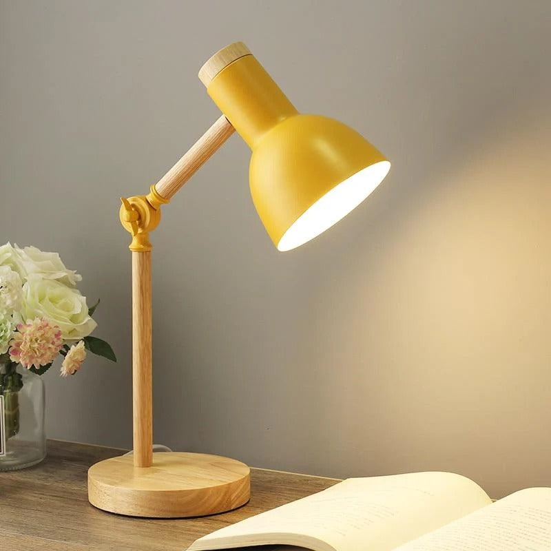 Adjustable Folding Wood and Metal Desk Lamp