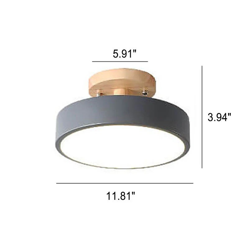 Scandinavian Wood Look Round LED Semi Flush Mount Ceiling Light