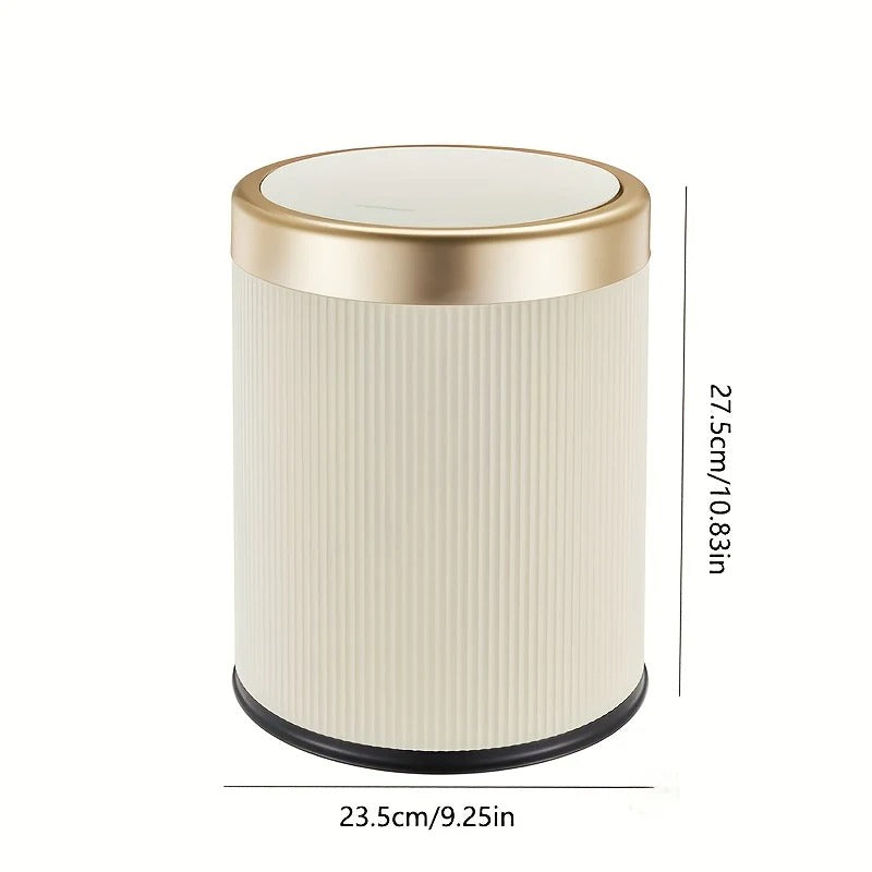 Push-Lid Trash Can with Gold Accent
