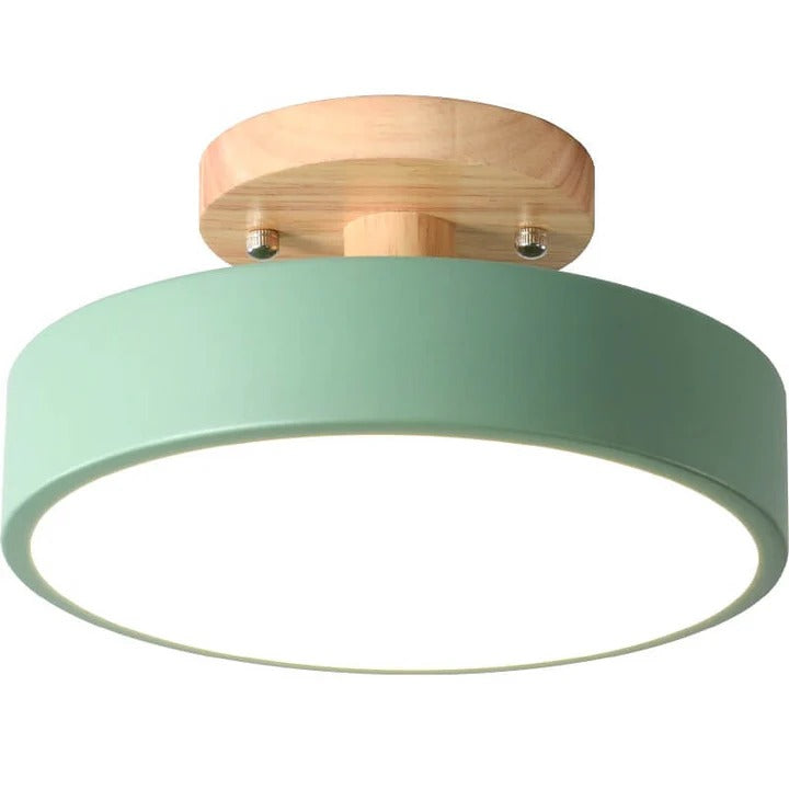 Scandinavian Wood Look Round LED Semi Flush Mount Ceiling Light