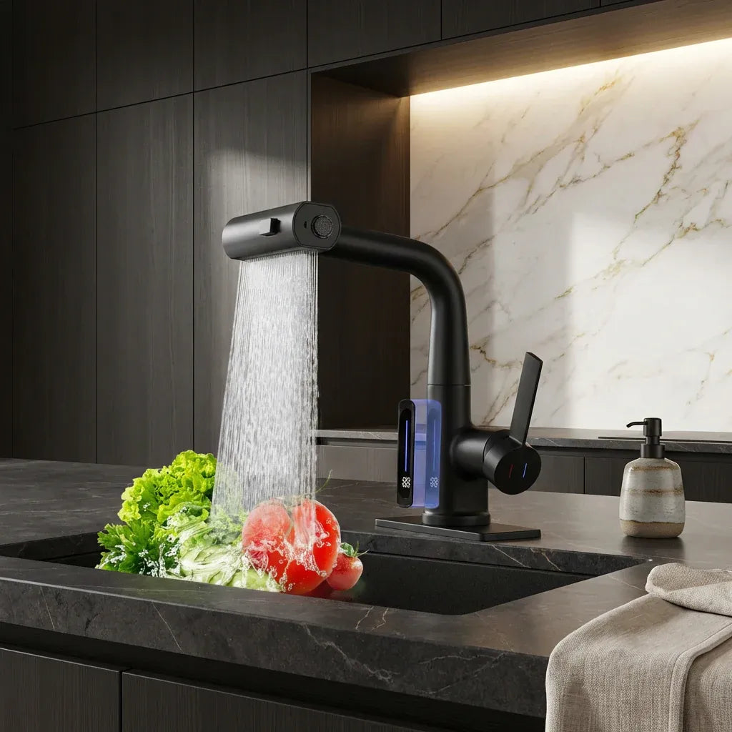 Pull-Out Kitchen Tap with LED Temperature Display