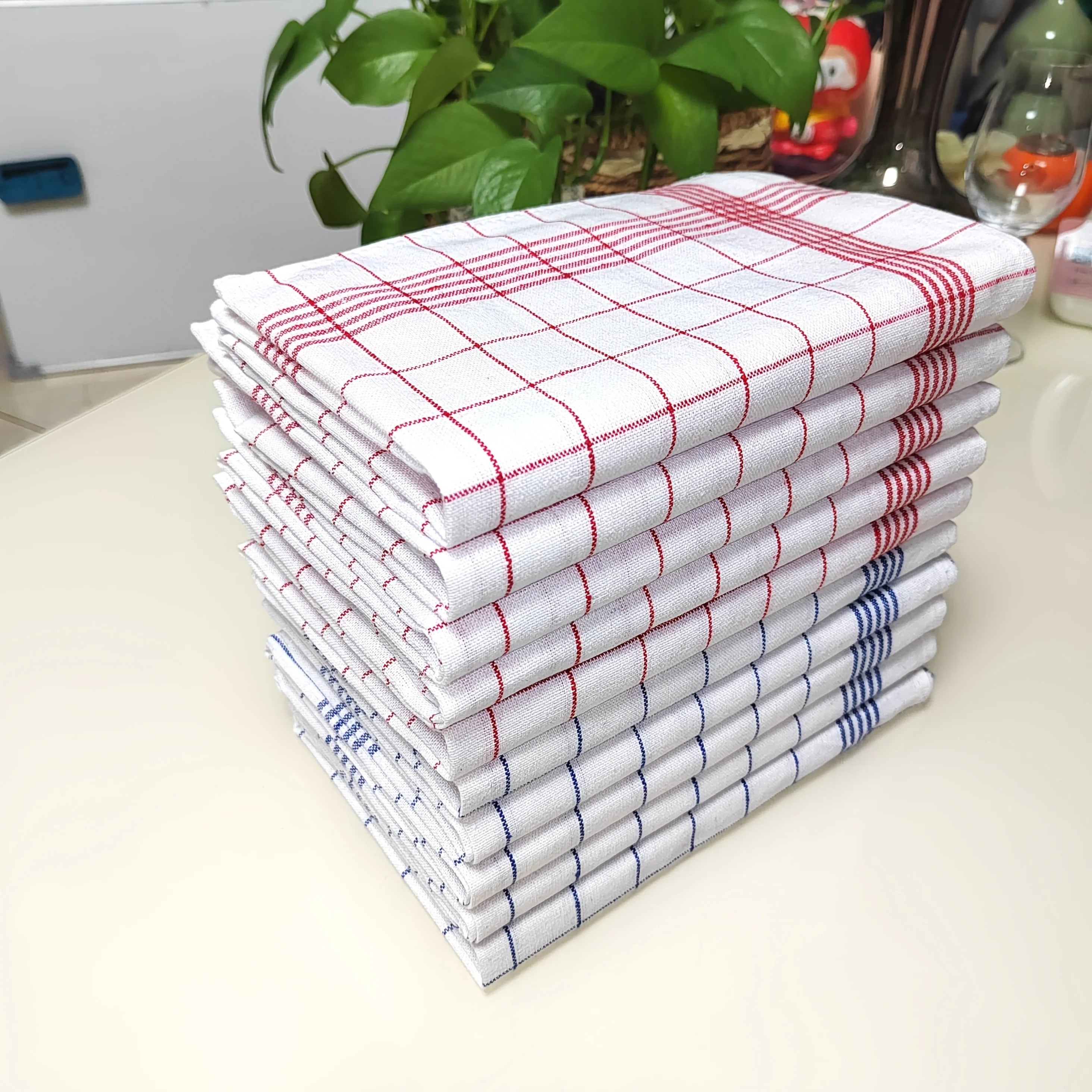 10-Piece Checked Cotton Tea Towel Set