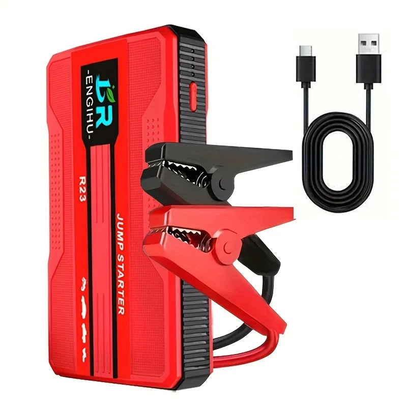 Portable Car Jump Starter with LED Flashlight and USB-C Power Bank