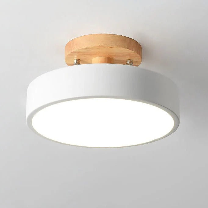 Scandinavian Wood Look Round LED Semi Flush Mount Ceiling Light