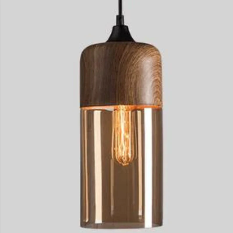 Scandinavian Wooden Glass Pendant Light with Warm Glow for Dining Room