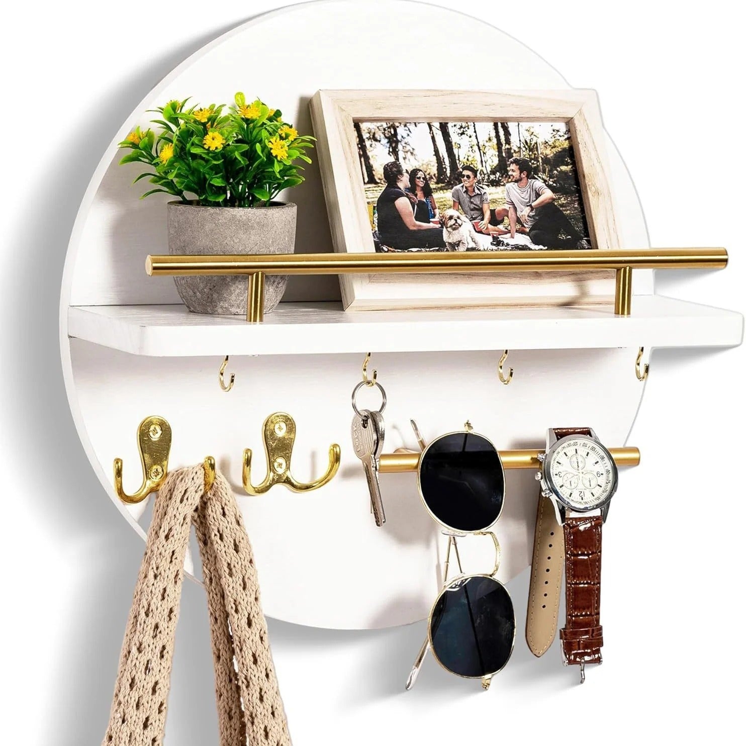 Round Wooden Key Holder with Shelf