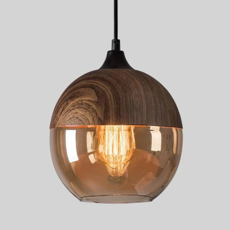 Scandinavian Wooden Glass Pendant Light with Warm Glow for Dining Room