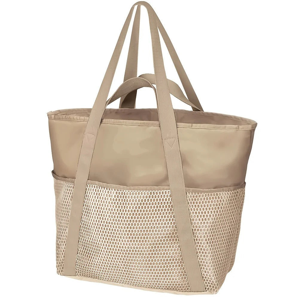 Large Foldable Beach Bag with Mesh Pockets