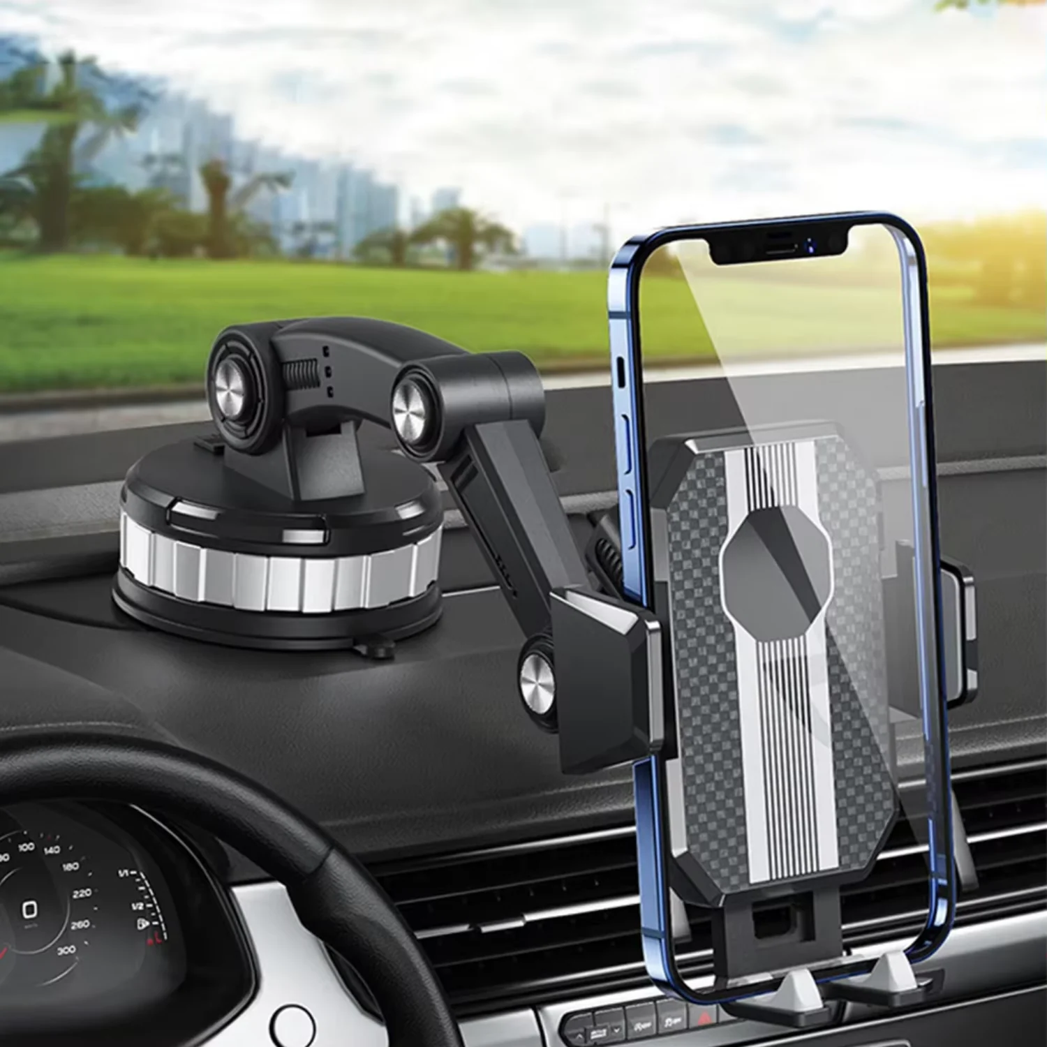 Car Phone Holder with Suction Cup and 360-Degree Rotation