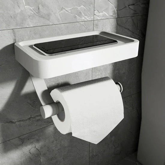 Modern Drill Free Wall Mount Toilet Roll Holder with Storage Shelf