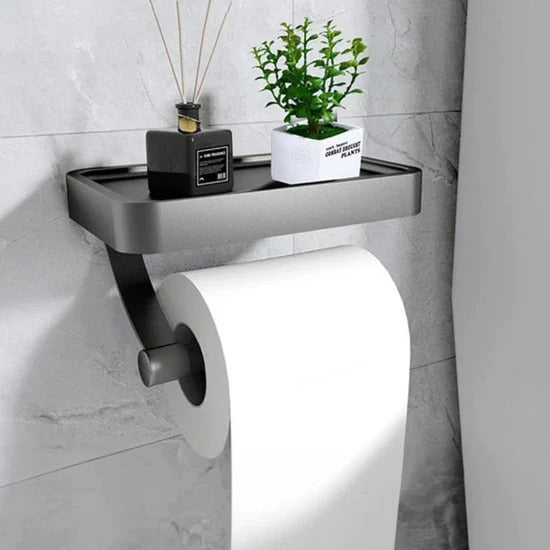 Modern Drill Free Wall Mount Toilet Roll Holder with Storage Shelf