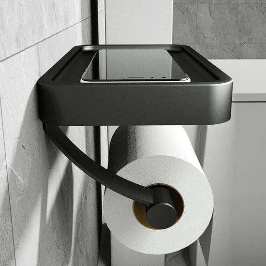 Modern Drill Free Wall Mount Toilet Roll Holder with Storage Shelf