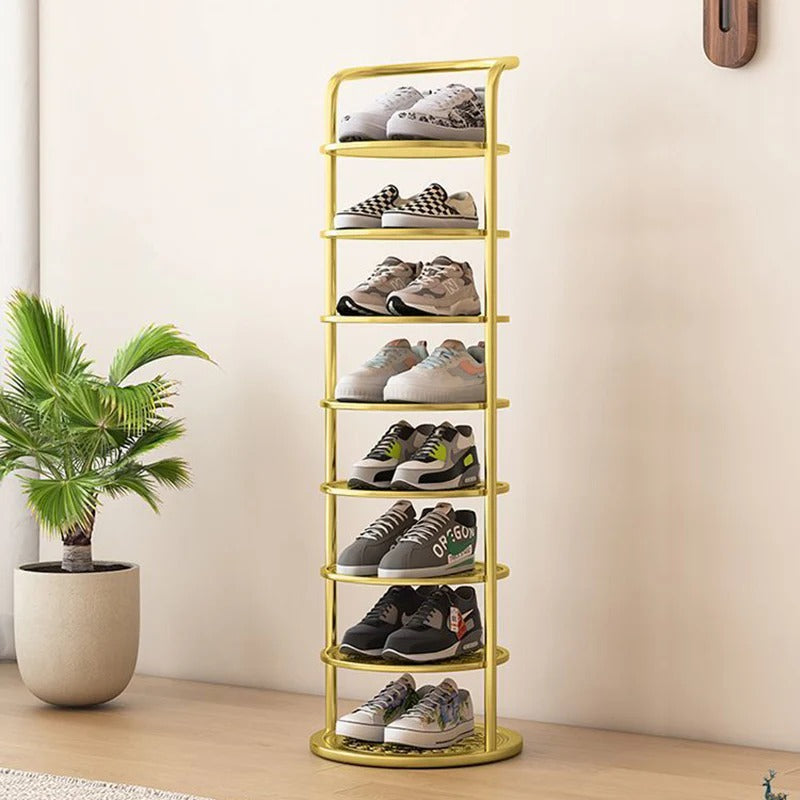 Modern Minimalist Round Carbon Steel Shoe Rack Tower for Entryways