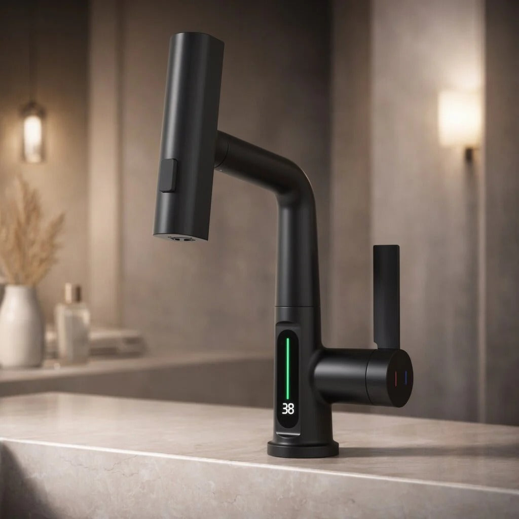 Pull-Out Kitchen Tap with LED Temperature Display