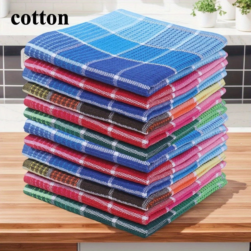 Waffle Kitchen Towel Set with Check Pattern