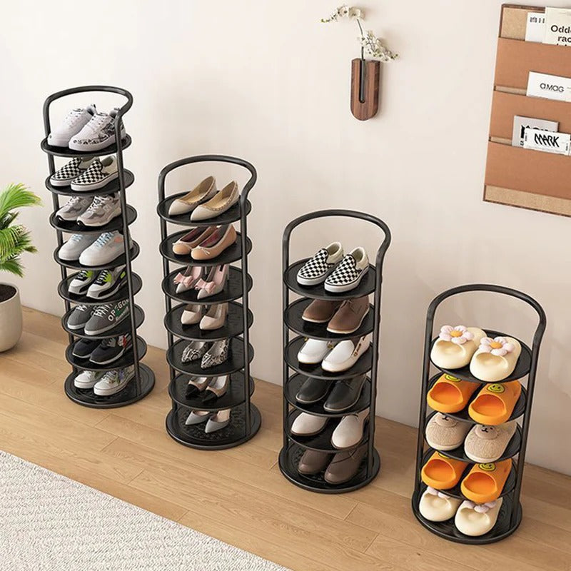 Modern Minimalist Round Carbon Steel Shoe Rack Tower for Entryways