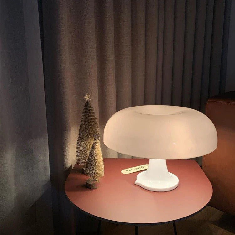 Scandinavian Mushroom Table Lamp with Opal Dome Shade for Bedside and Living Room