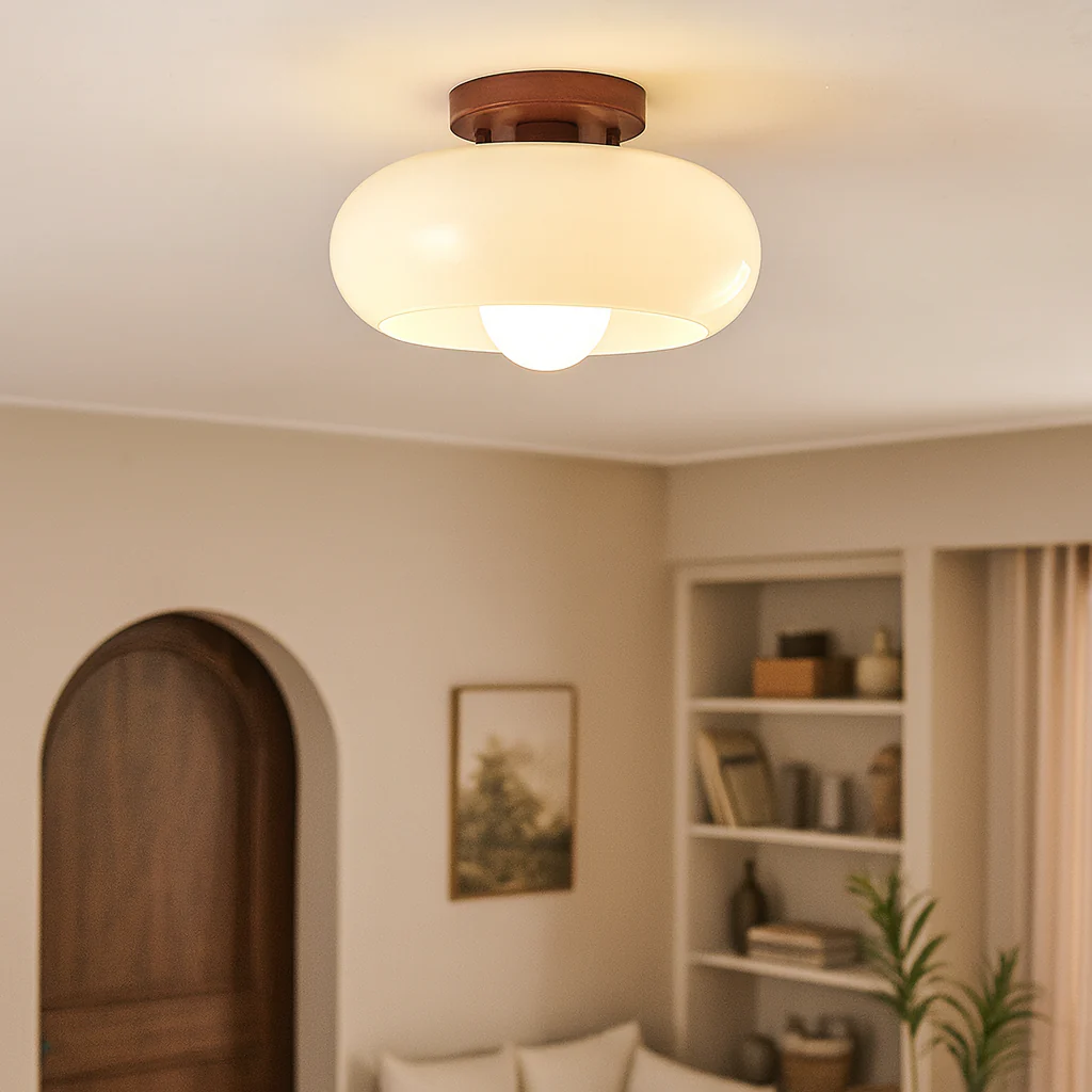 Modern Bauhaus Cream Glass Flush Mount Ceiling Light for Bedroom and Hallway