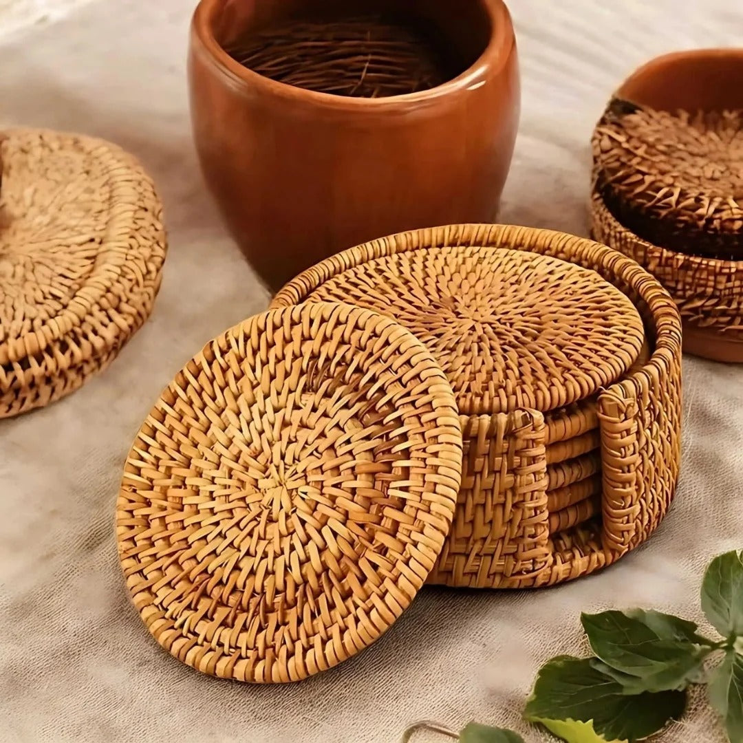 Bamboo Coaster Set with Holder