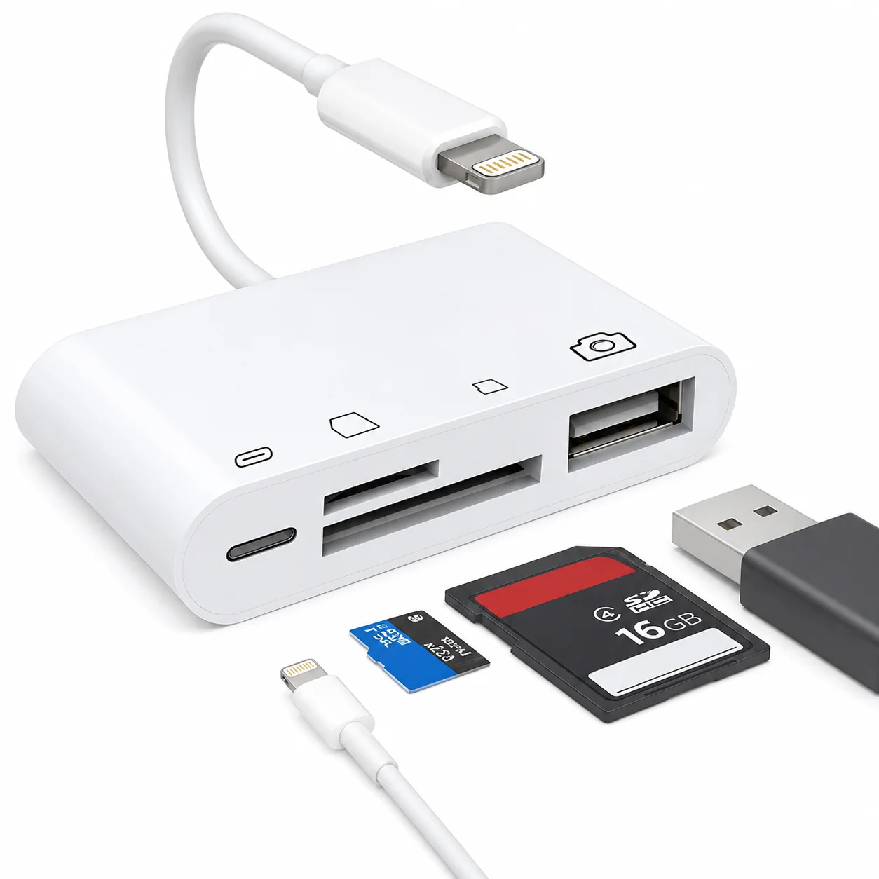 4-in-1 8-Pin Hub with USB 3.0 and Card Reader