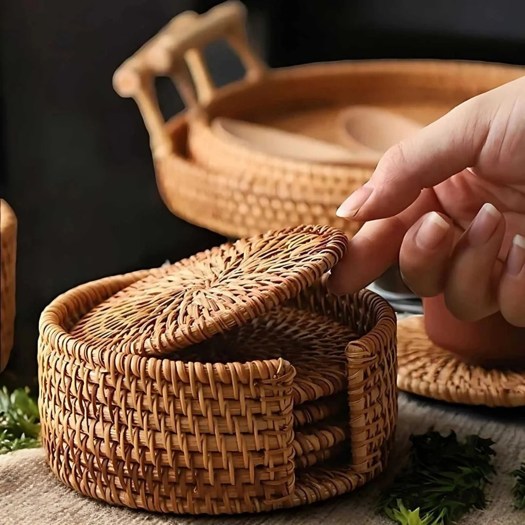 Bamboo Coaster Set with Holder