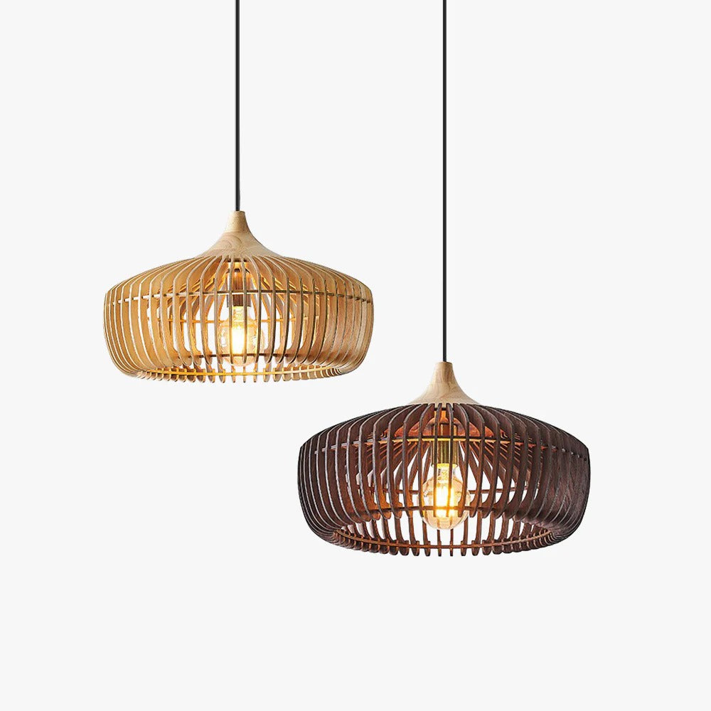 Japandi Wood Dome Pendant Light for Living Room and Bedroom