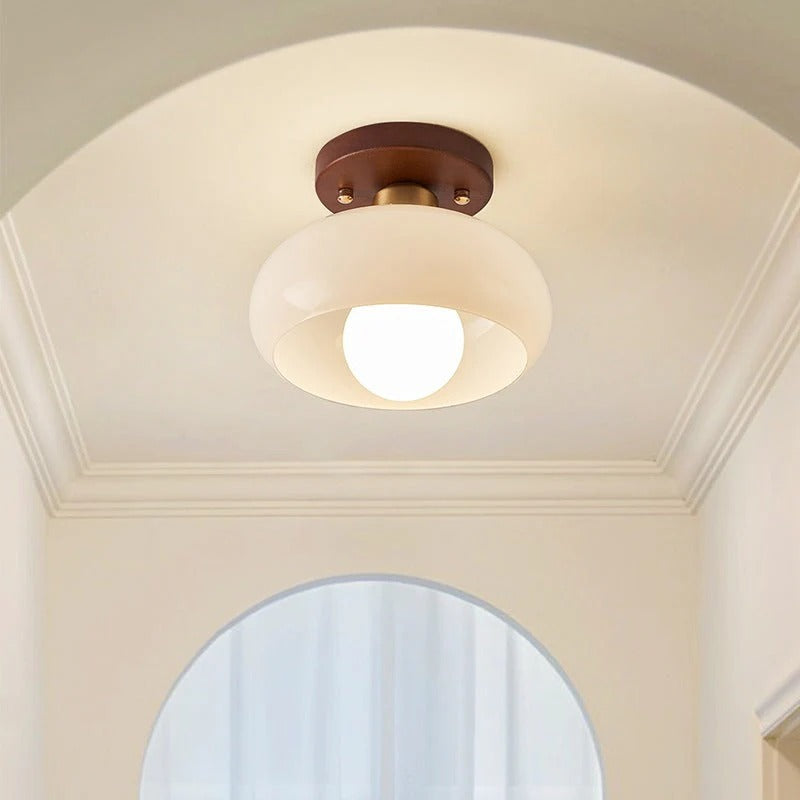 Modern Bauhaus Cream Glass Flush Mount Ceiling Light for Bedroom and Hallway