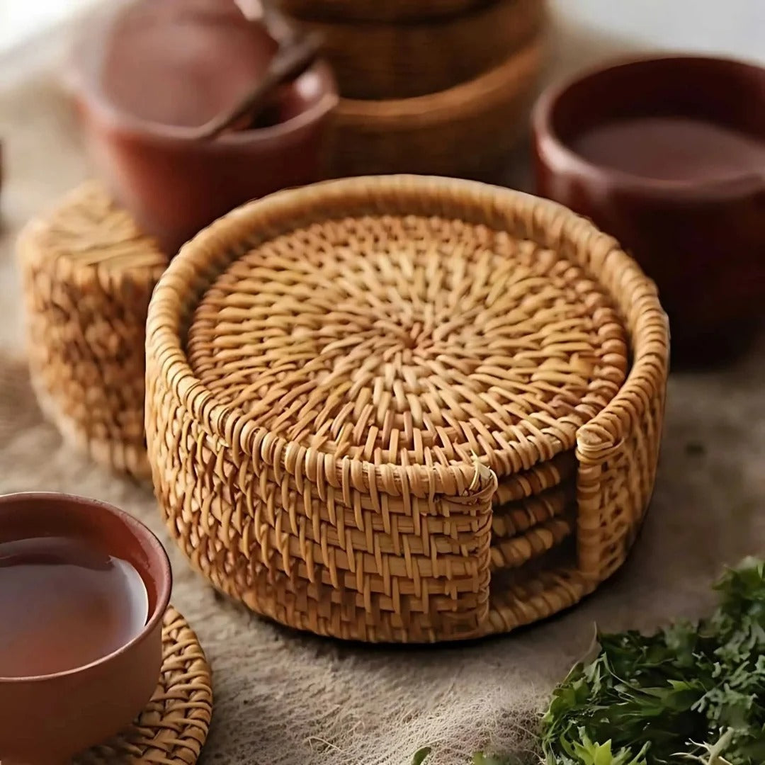 Bamboo Coaster Set with Holder