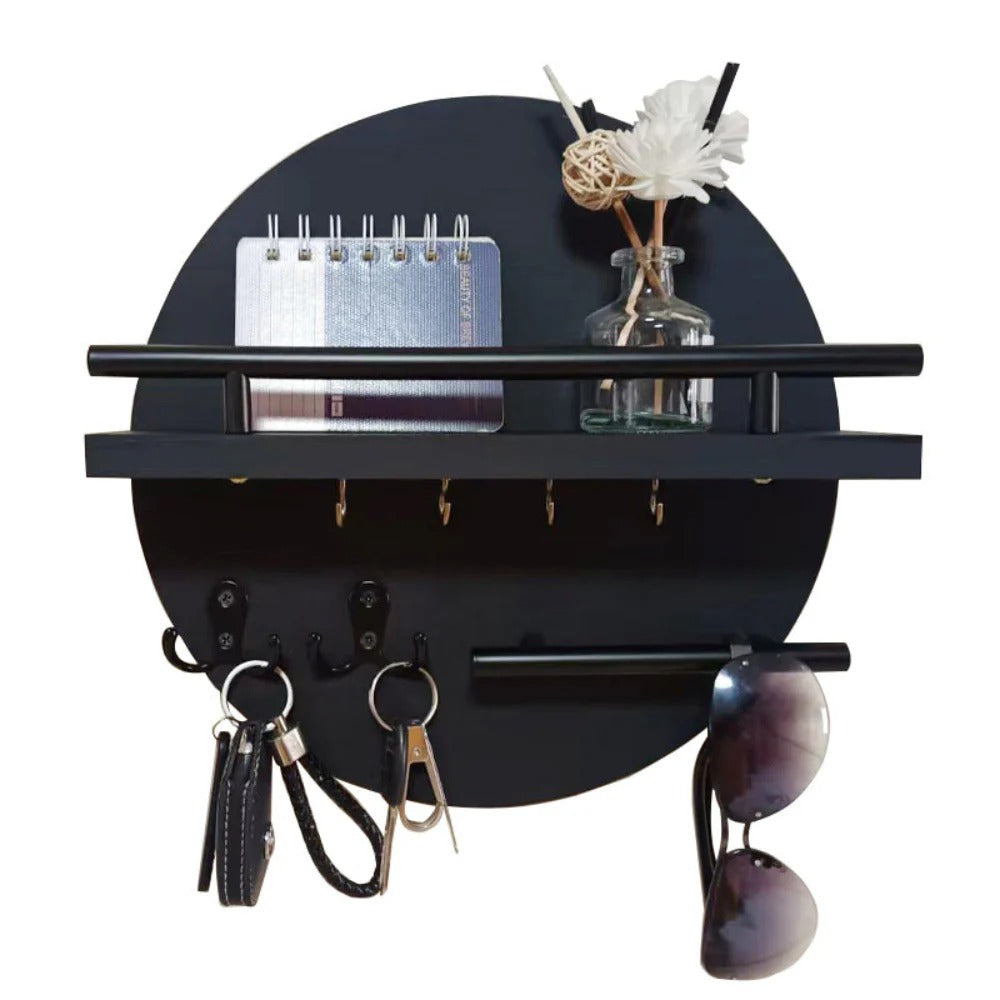 Round Wooden Key Holder with Shelf