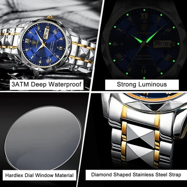 Men's Analog Quartz Watch with Date Window & Luminous Hands