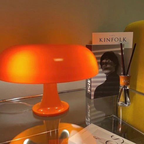 Scandinavian Mushroom Table Lamp with Opal Dome Shade for Bedside and Living Room