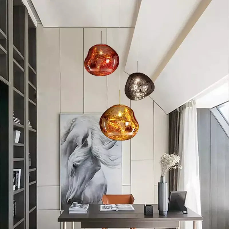 Melting Globe Glossy Metal Pendant Light 15 to 38 cm E27 in Gold Silver Red or Warm Brown Pink