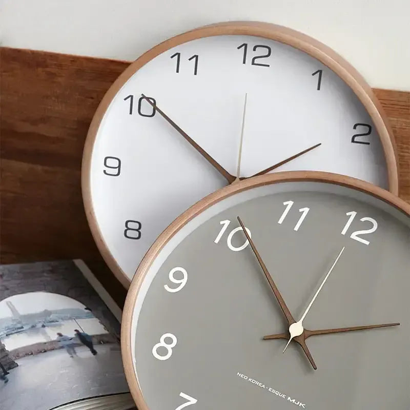 Scandinavian Solid Wood Frame Silent Wall Clock for Living Room and Bedroom
