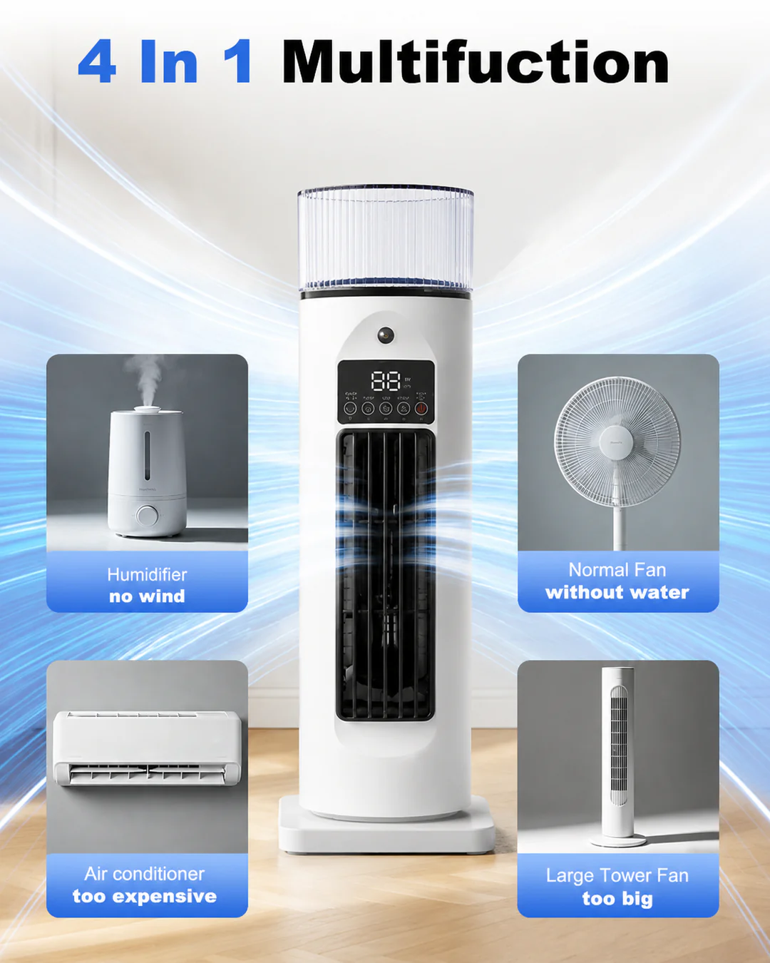 Portable 4-in-1 Room Cooler with Remote and Timer