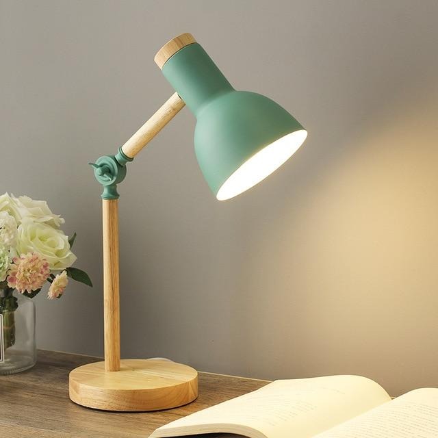 Adjustable Folding Wood and Metal Desk Lamp